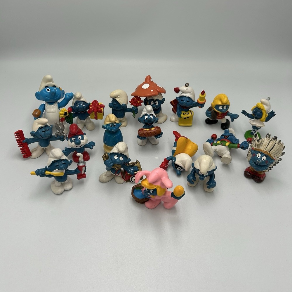 Vintage Smurfs PVC Figure Lot Schleich 1981 Christmas Holiday Caroler Set 19pc